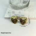Detailed view of gold heart-shaped textured stainless steel earrings with measurements. - Striped Textured Heart Style (ES845)