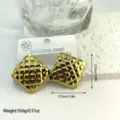 Detail of geometric quilted stainless steel stud earrings with gold plating texture - Diamond Quilted Texture Square (ES853)