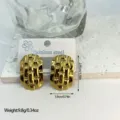Geometric striped stainless steel stud earrings with a polished gold finish texture - Geometric Intertwined Striped Style (ES861)