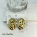 Elegant gold stainless steel striped geometric oval stud earrings with ins style design - Striped Twisted Oval Geometric Style (ES863)