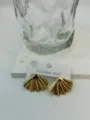Elegant gold-plated stainless steel ribbed fan-shaped earrings for women - Pleated Texture Shell Fan Shape (ES865)