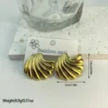 Elegant gold geometric stainless steel striped shell-shaped earrings for fashion - Geometric Rippled Fan Style (ES867)
