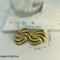 Vintage gold grooved stainless steel knot earrings with weight and size data - Geometric Striped Entwined Style (ES875)