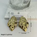 Gold geometric hammered stainless steel earrings with size and weight measurements - Hammered Pleated Geometric Style (ES877)
