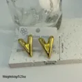 Stylish geometric V-shaped stainless steel earrings featuring a gold-toned striped texture - Chunky V-Shape Striped Style (ES881)