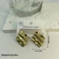 Fashionable gold geometric striped stainless steel stud earrings for women, 2.5cm size - Wave Texture Geometric Style (ES882)