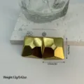 Geometric gold square stud earrings measuring 2.55cm square, total weight 12g per pair. - 3D Geometric Faceted Style (ES883)