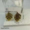 Textured gold leaf earrings in stainless steel with dimension and weight labels - Leaf Texture Geometric Style (ES886)