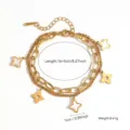 Bracciale dorato a doppio strato con ciondoli a stella e intarsi madreperla - Bracciale Stella Doppio Strato / Conchiglia Bianca (7886)