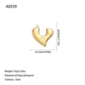 Vista dettagliata del ciondolo a cuore con dimensioni, peso e materiale in acciaio - Stile a Croce (A0559) / Oro
