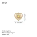 Vista dettagliata del ciondolo a cuore con misure, acciaio inossidabile placcato oro 18k. - Stile a Raggiera (B0124) / Oro