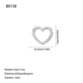 Specifiche dettagliate del ciondolo a cuore in acciaio inossidabile argento con misure. - Stile Semplice Cuore Intagliato (B0138) / Colore acciaio