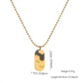 Elegant gold beaded chain necklace featuring a geometric pattern oval pendant design - Black Shell Rectangle (81779)