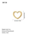 Vista dettagliata del ciondolo a cuore in acciaio dorato con dimensioni e peso indicati - Stile Semplice Cuore Intagliato (B0138) / Oro