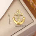 Premium gold stainless steel anchor pendant with rhinestones for DIY jewelry making - 1.8x1.4cm
