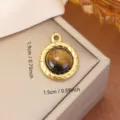 Golden stainless steel round pendant with tiger eye stone and twisted rope edge detail - Round Woven Texture Style (0106)