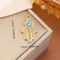 Gold Hamsa Hand pendant with rhinestones and turquoise stone for DIY jewelry making - Hamsa Hand Rhinestone Style (0108) / Gold
