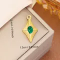 Gold diamond pendant with green gemstone and sunburst texture for DIY jewelry making - Rhombus Green Gemstone Style (0111) / Gold