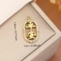 Gold stainless steel oval pendant with rhinestones and Ping An characters for DIY jewelry - "Ping An" Character Rhinestone Style (0113) / Gold