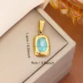 Golden stainless steel rectangular pendant with light blue stone for DIY jewelry. - Rounded Rectangle Cat Eye Style (0116) / Gold