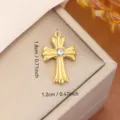Elegant gold stainless steel cross pendant with central gemstone for DIY jewelry making - Cross Rhinestone Style (0117) / Gold