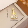 Gold fan-shaped stainless steel pendant inlaid with crystals for DIY jewelry making - Fan-Shaped Rhinestone Style (0118)