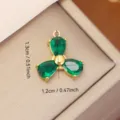 Green gemstone gold stainless steel three-leaf clover DIY pendant charm for jewelry - Three-Leaf Flower Green Rhinestone Style (0122)