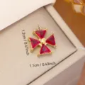 Gold cross pendant with red stones, 1.2x1.1cm stainless steel DIY jewelry part. - Cross Red Rhinestone Style (0125)