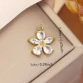Gold-plated stainless steel flower charm with white crystals for DIY jewelry crafts - Five-Petal Flower Rhinestone Style (0127)