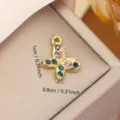 Gold-plated stainless steel butterfly charm with colorful crystals, 1cm size measurement. - Pink and Green Butterfly Rhinestone Style (0134) / Gold