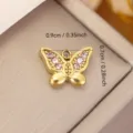 Gold butterfly pendant with pink rhinestones, 0.9cm stainless steel DIY charm - Pink Butterfly Rhinestone Style (0136) / Gold