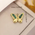 Small gold butterfly charm with green rhinestones, 0.9cm width for DIY jewelry making - Green Butterfly Rhinestone Style (0137) / Gold