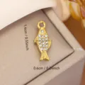 Gold-plated fish pendant charm with rhinestones for DIY bracelet jewelry making, 1.4cm size - Fish Rhinestone Style (0139) / Gold