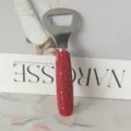 Luxury red rhinestone-encrusted stainless steel bottle opener with shiny silver finish - Red