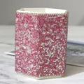 Pink rhinestone makeup brush holder, sparkling crystal desktop pen organizer for vanity desk. - Nordic Pink