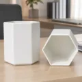 White hexagonal pen holder desk organizer for office stationery makeup brush storage container - Cream Empty Pen Holder