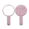 Espejo de mano con diamantes de imitación rosa portátil bonito espejo de cristal - Espejo Redondo / Strass Rosa Redondo
