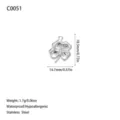 Silver four-leaf clover pendant detail with 18.5mm and 14.7mm size measurements - Clover Style (C0051) / Steel