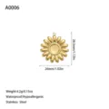 Detailed measurements of gold stainless steel sunflower pendant for DIY jewelry - Flower Style (A0006) / Gold