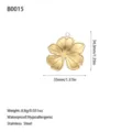 Detailed view showing gold flower pendant dimensions and stainless steel attributes - Realistic Five-Petal Flower Style (B0015) / Gold