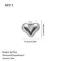 Silver stainless steel heart pendant for DIY jewelry with size and weight specifications - Polished Heart Style (A0511) / Steel