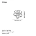 Detailed macro shot of a silver flower pendant showing its dimensions and stainless steel material - Daisy Style (B0308) / Steel