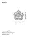 Technical detail of stainless steel flower pendant showing dimensions and weight - Flower Style (B0314) / Steel