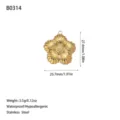 Detailed measurements and specifications for the gold flower stainless steel pendant charm - Flower Style (B0314) / Gold