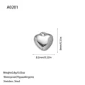 Close-up of small stainless steel heart pendant with size and weight dimensions - Micro Heart Style (A0201) / Steel