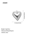 Minimalist silver stainless steel heart pendant charm for DIY jewelry 13.5x15.5mm size - Mirror Heart Style (A0689) / Steel