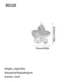 Detailed specifications of a silver stainless steel flower pendant with dimensions. - Five-Petal Flower Style (B0328) / Steel