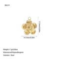 Detailed view of a golden stainless steel flower charm with size and weight markings - Round Center Five-Petal Flower Style (B0319) / Gold