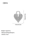 Heart-shaped stainless steel pendant with pavé-set crystals for DIY jewelry crafts - Particle Texture Heart Style (C0016) / Steel