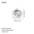 Measurement diagram for silver flower stainless steel pendant with technical specs - Radial Textured Beaded Flower Style (B0339) / Steel